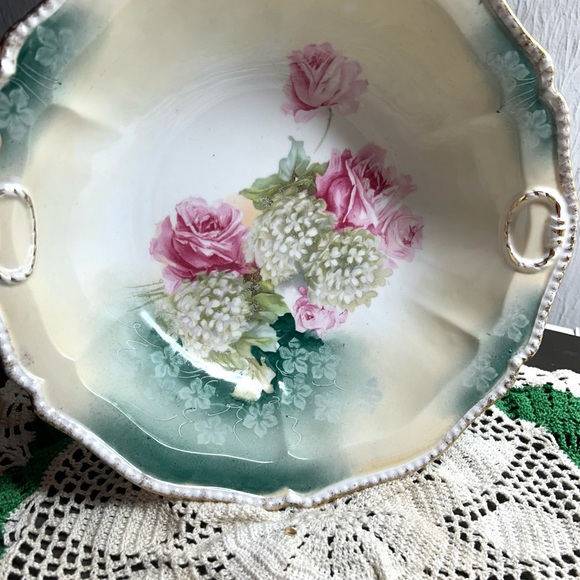 Vintage RARE Prussia Red Mark Oval Serving Bowl With Roses & Snowballs!! - Picture 10 of 11